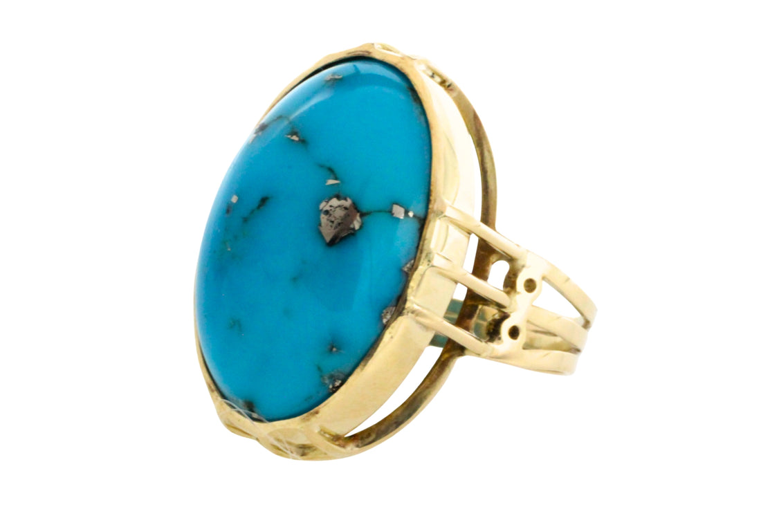 Cabochon turquoise ring in 14 carat gold-Vintage Rings-The Antique Ring Shop