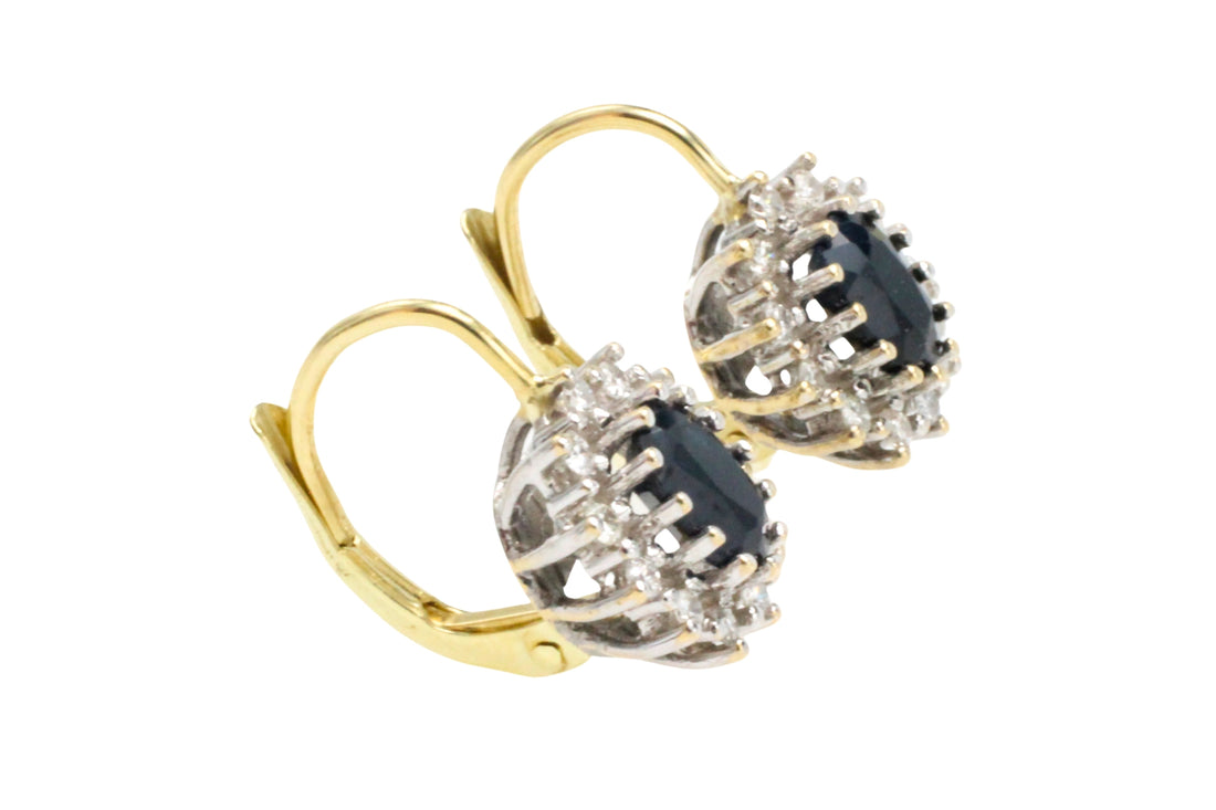 Sapphire and diamond earrings-Earrings-The Antique Ring Shop