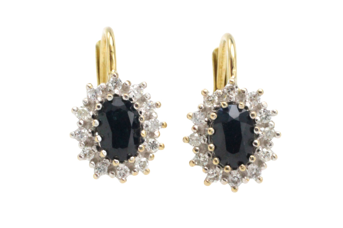 Sapphire and diamond earrings-Earrings-The Antique Ring Shop