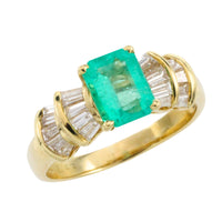 Emerald and baguette cut diamond ring in 18 carat gold-engagement rings-The Antique Ring Shop