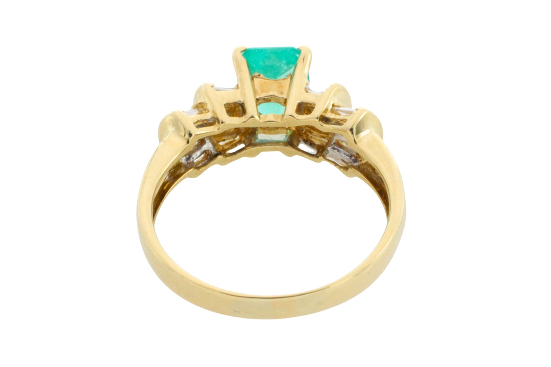 Emerald and baguette cut diamond ring in 18 carat gold-engagement rings-The Antique Ring Shop