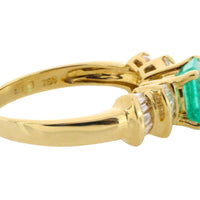 Emerald and baguette cut diamond ring in 18 carat gold-engagement rings-The Antique Ring Shop