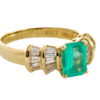 Emerald and baguette cut diamond ring in 18 carat gold-engagement rings-The Antique Ring Shop