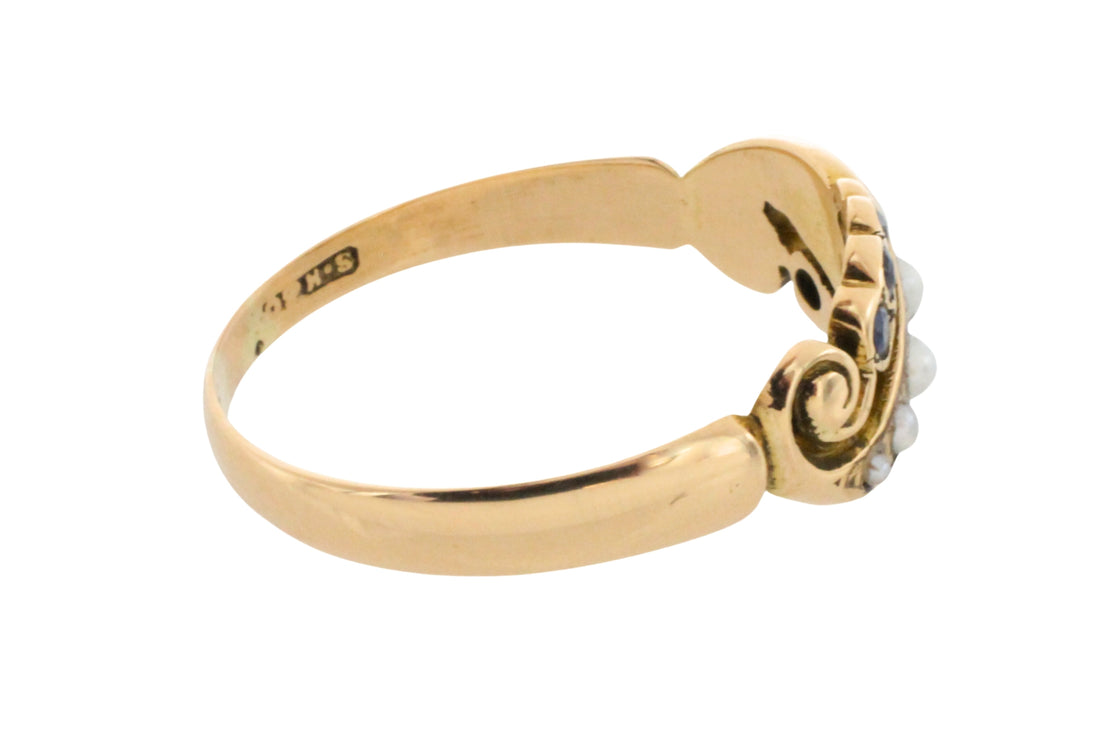 Edwardian sapphire and pearl ring from 1908