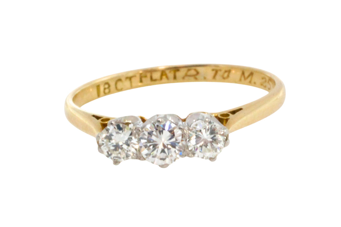 Vintage three stone brilliant cut diamond ring-engagement rings-The Antique Ring Shop