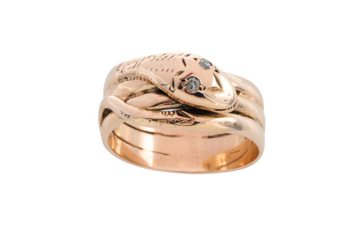 Antique snake ring with diamond eyes-Antique rings-The Antique Ring Shop