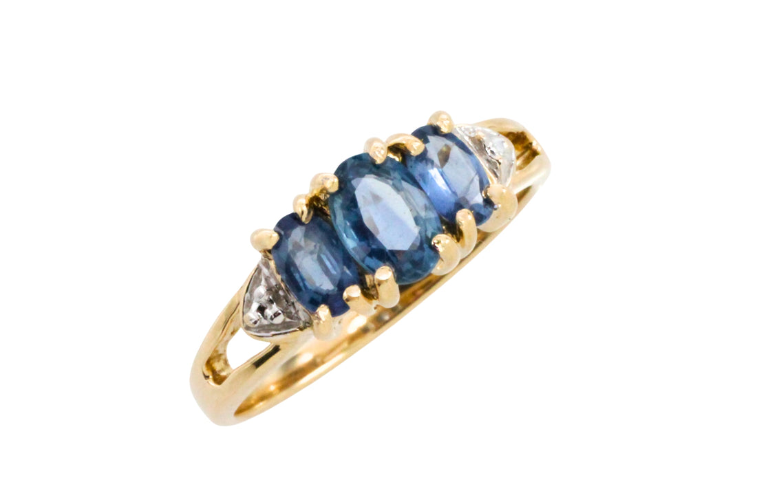 Three stone sapphire ring in 14 carat gold-Vintage Rings-The Antique Ring Shop