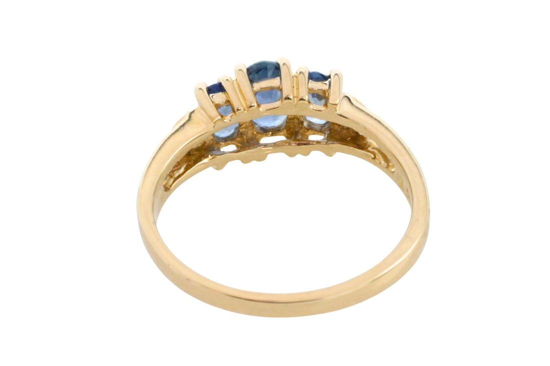 Three stone sapphire ring in 14 carat gold-Vintage Rings-The Antique Ring Shop