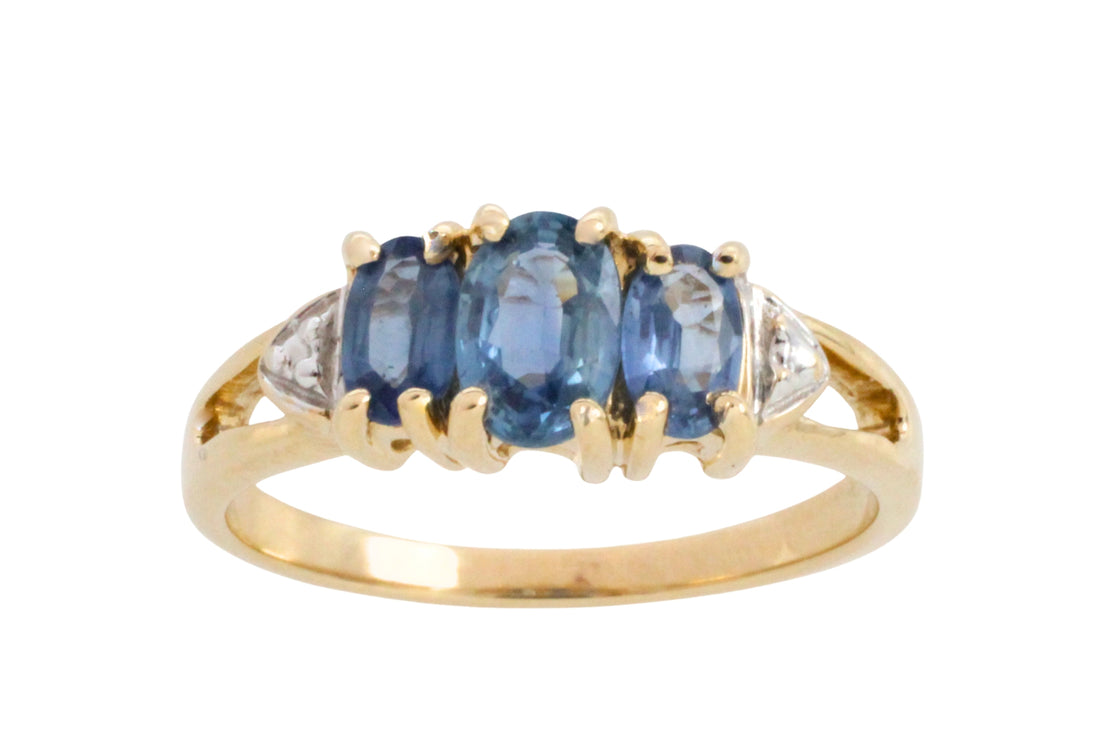 Three stone sapphire ring in 14 carat gold-Vintage Rings-The Antique Ring Shop