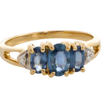 Three stone sapphire ring in 14 carat gold-Vintage Rings-The Antique Ring Shop