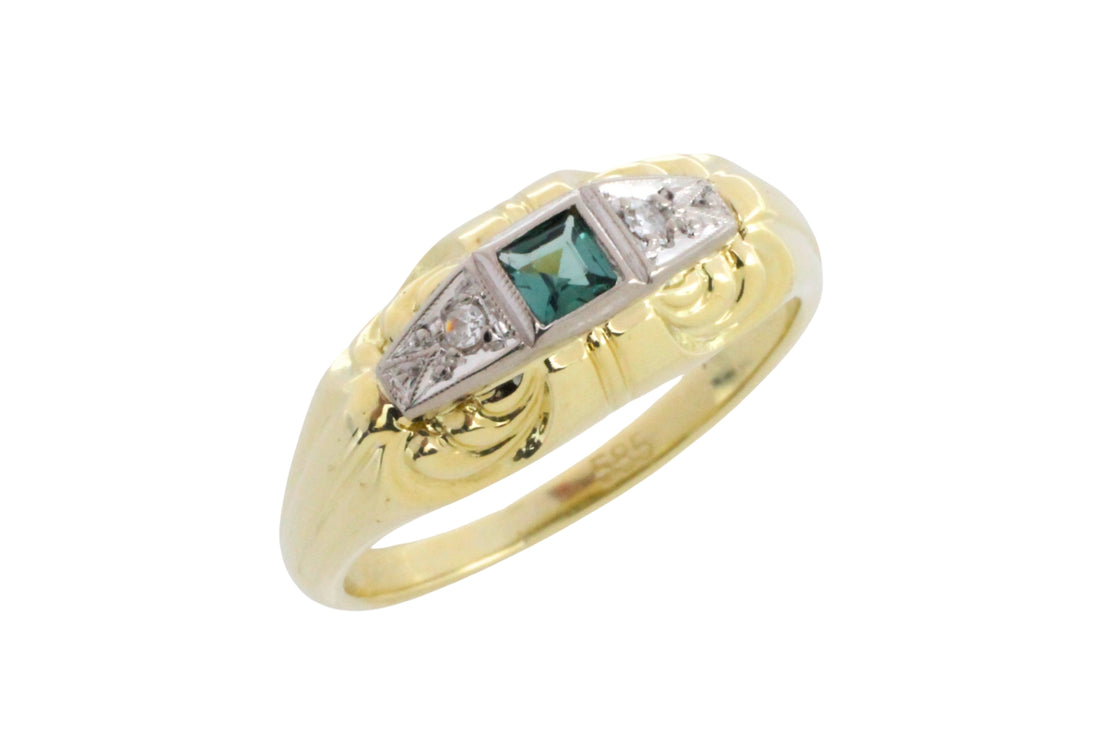 Tourmaline and diamond ring in 14 carat gold-Vintage Rings-The Antique Ring Shop