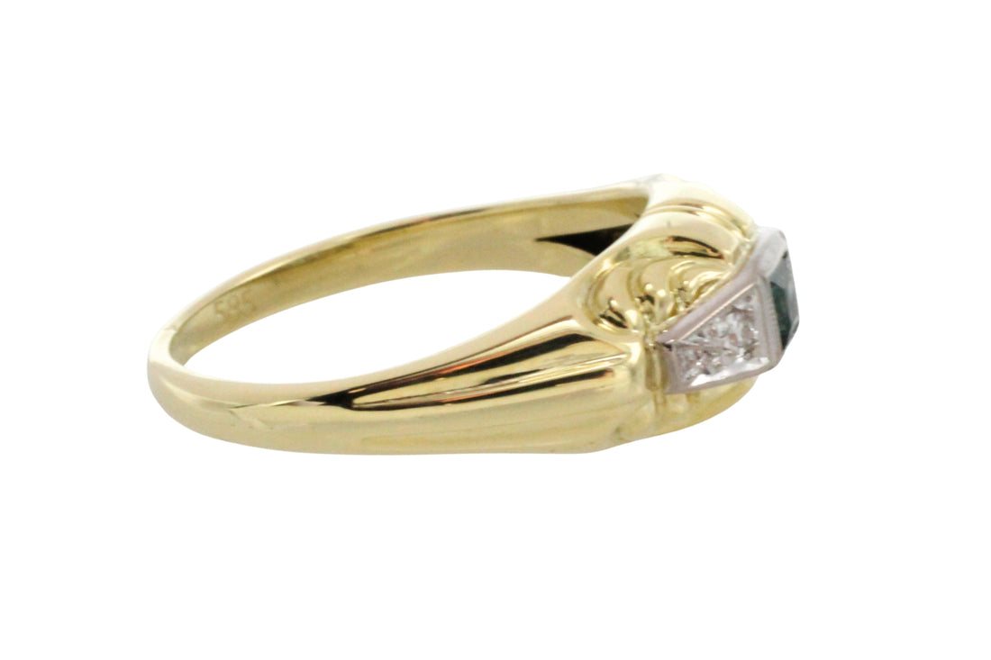 Tourmaline and diamond ring in 14 carat gold-Vintage Rings-The Antique Ring Shop