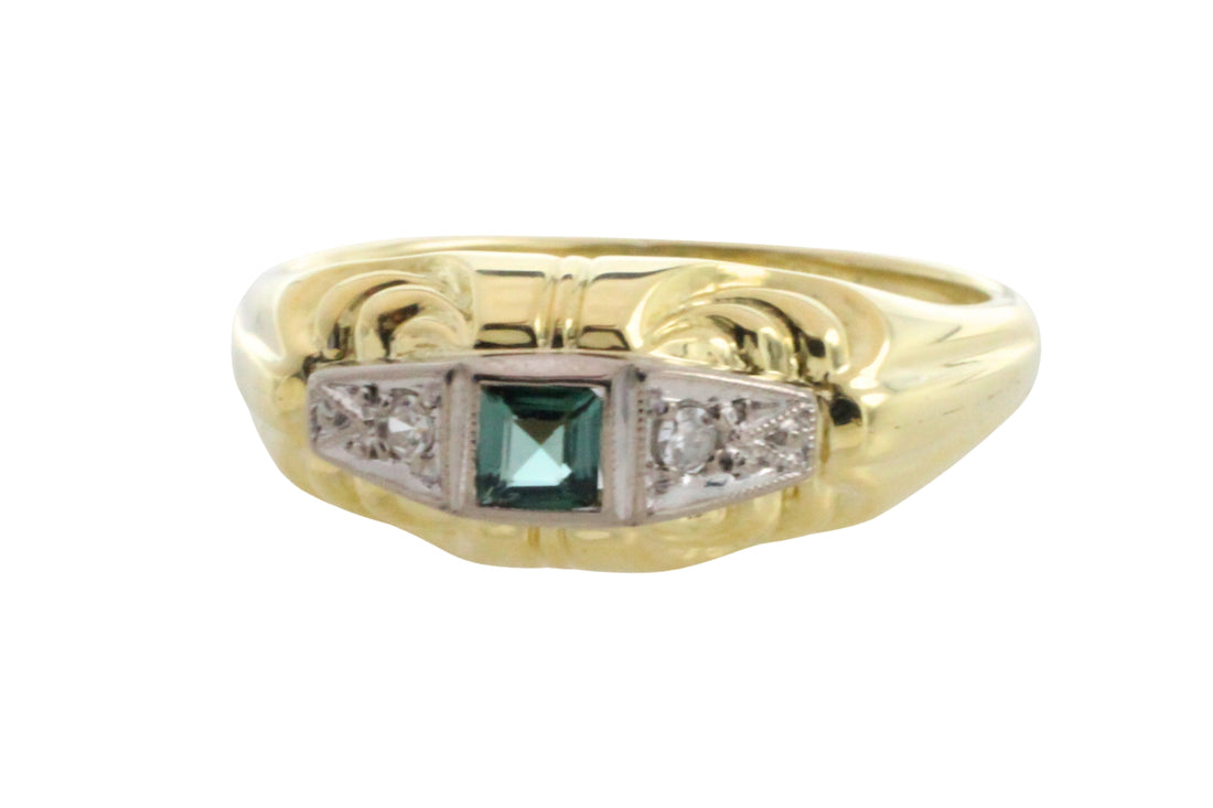 Tourmaline and diamond ring in 14 carat gold-Vintage Rings-The Antique Ring Shop