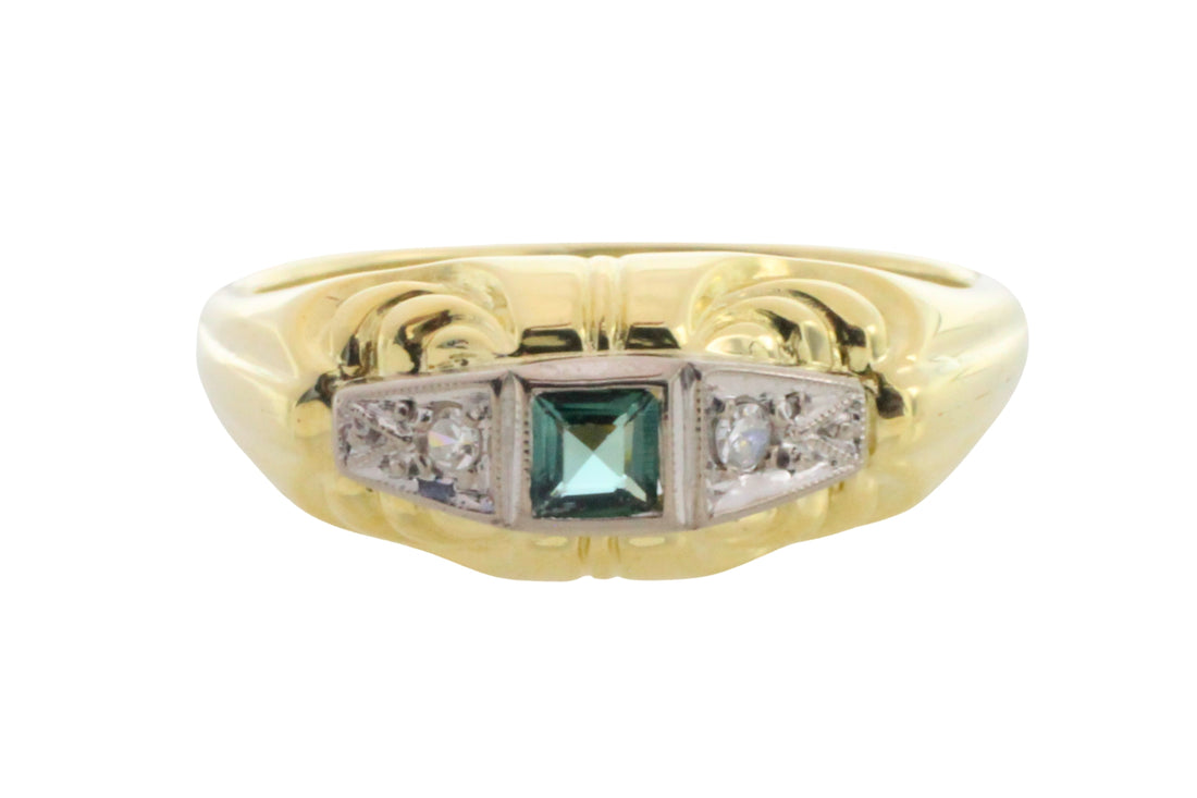 Tourmaline and diamond ring in 14 carat gold-Vintage Rings-The Antique Ring Shop
