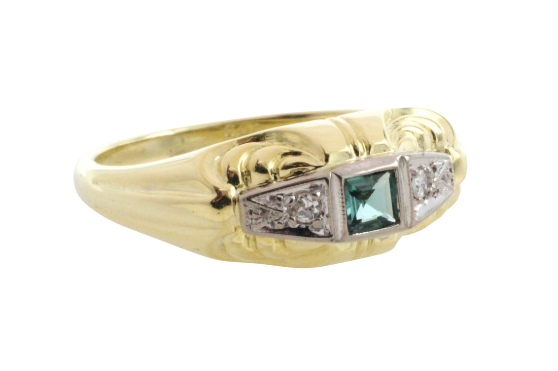 Tourmaline and diamond ring in 14 carat gold-Vintage Rings-The Antique Ring Shop