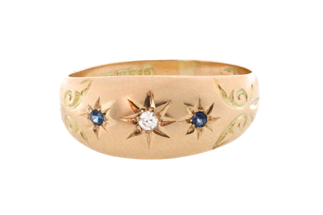 Sapphire and diamond gypsy ring from 1911-Antique rings-The Antique Ring Shop