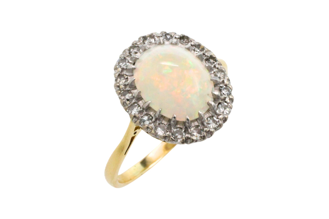 Vintage opal and diamond cluster ring-Vintage Rings-The Antique Ring Shop
