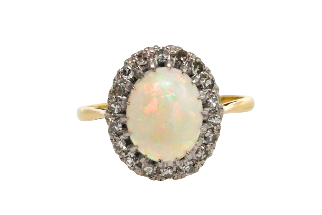 Vintage opal and diamond cluster ring-Vintage Rings-The Antique Ring Shop