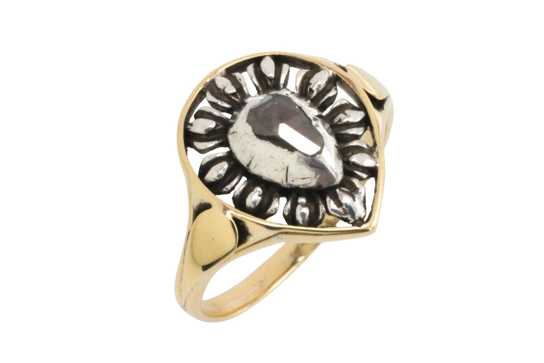 Antique rose diamond ring in silver and gold