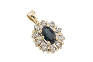 Sapphire and diamond pendant in 14 carat gold-Pendants-The Antique Ring Shop