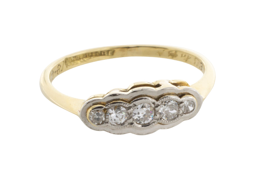 Five stone diamond ring in 18 carat gold and platinum-engagement rings-The Antique Ring Shop