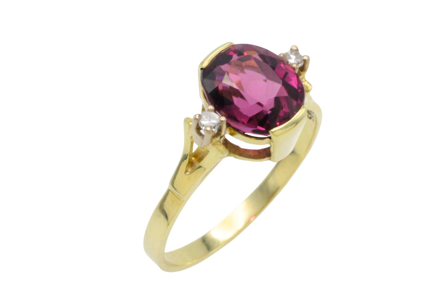 Vintage garnet and diamond ring in 14 carat gold-Vintage Rings-The Antique Ring Shop