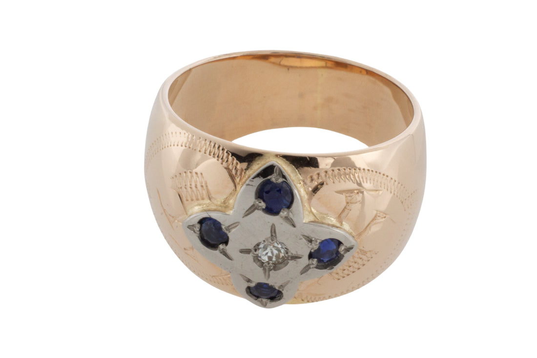 Sapphire and diamond band in 14 carat gold-vintage rings-The Antique Ring Shop