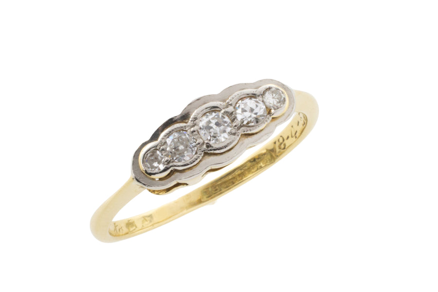 Five stone diamond ring in 18 carat gold and platinum-engagement rings-The Antique Ring Shop