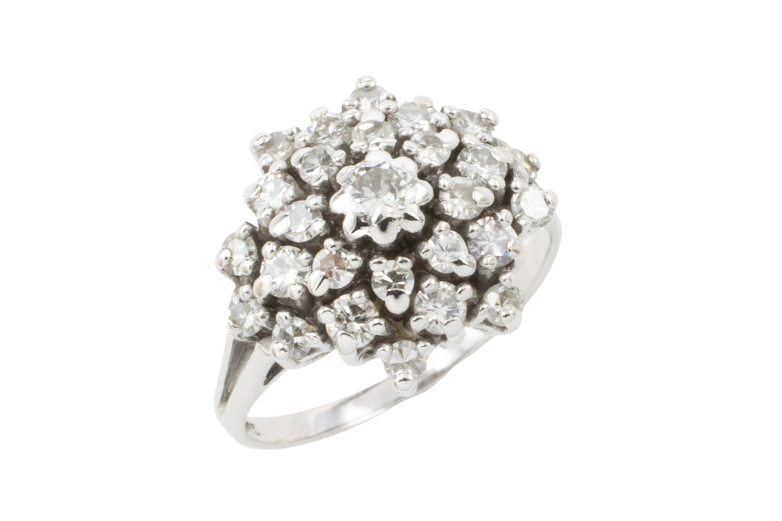 Diamond cluster ring in 14 carat white gold-vintage rings-The Antique Ring Shop