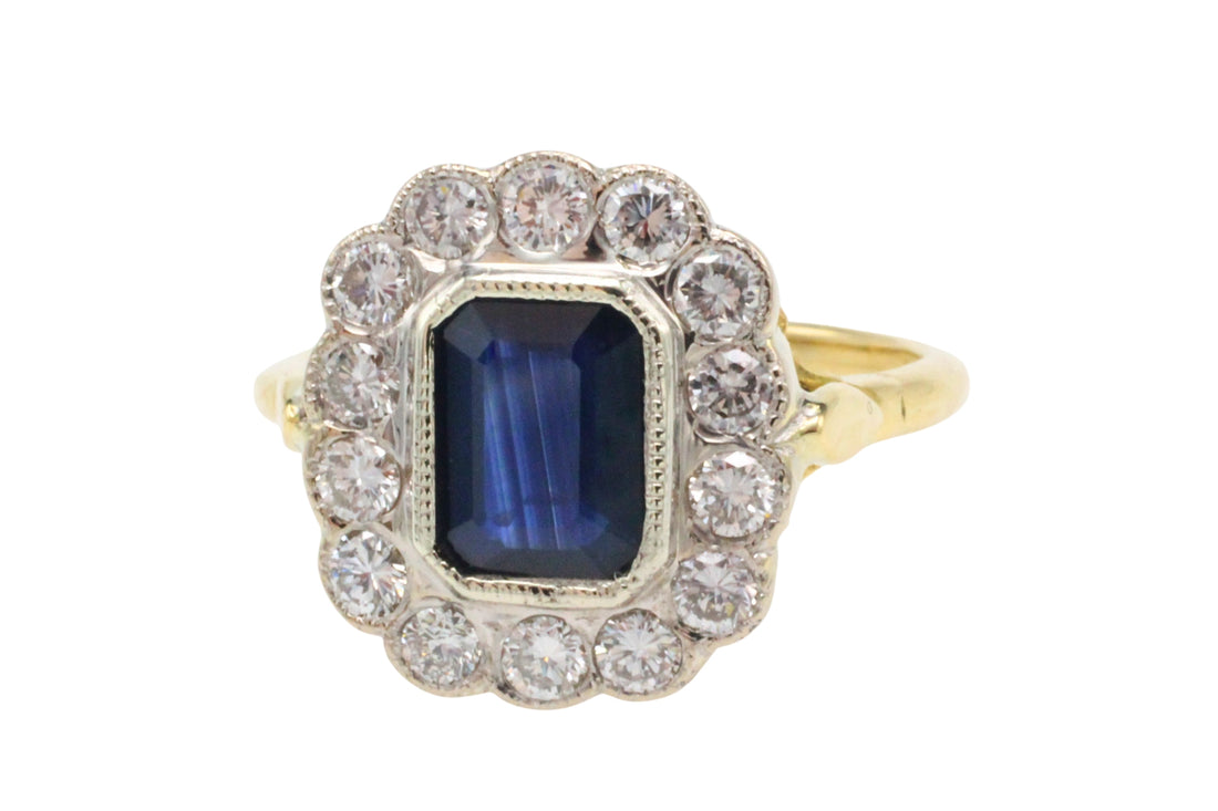 Vintage sapphire and diamond ring in 18 carat gold-Rings-The Antique Ring Shop