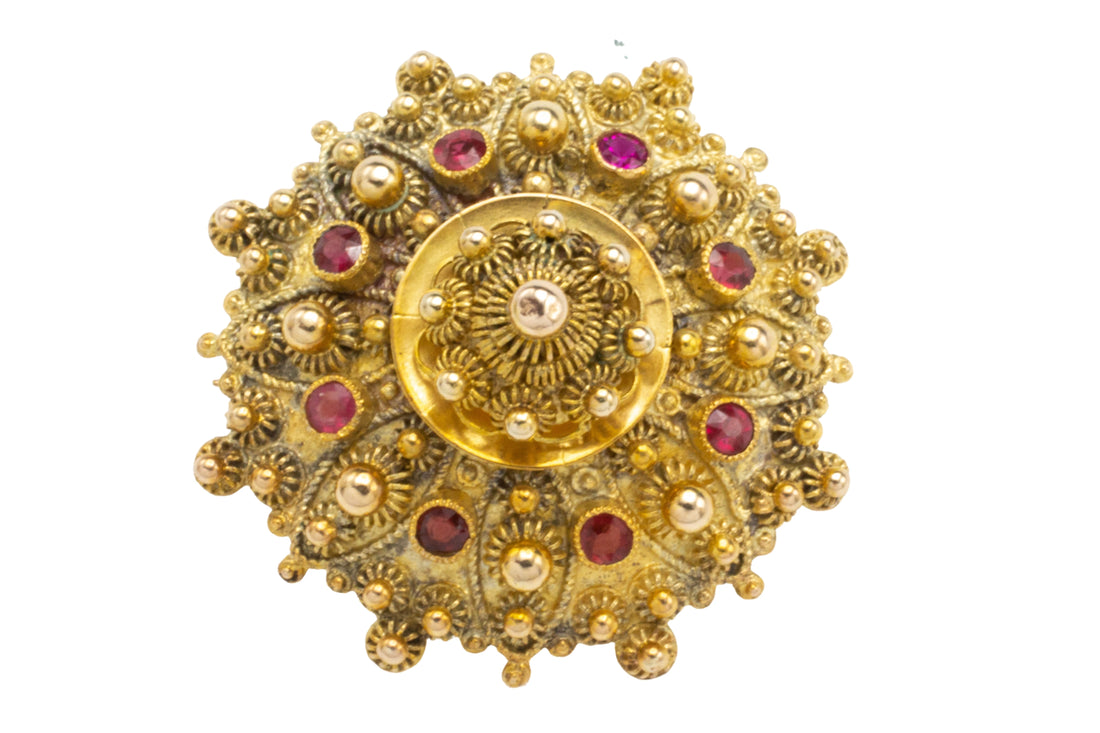 14 carat gold brooch with synthetic gem stones-Brooches-The Antique Ring Shop