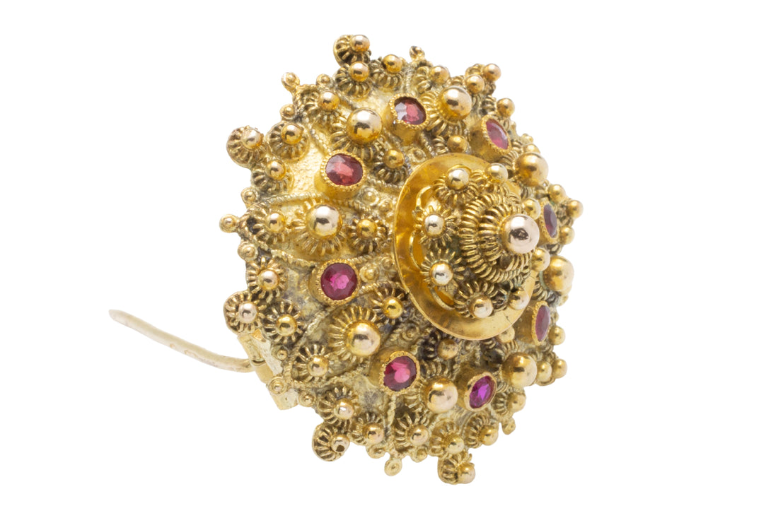 14 carat gold brooch with synthetic gem stones-Brooches-The Antique Ring Shop