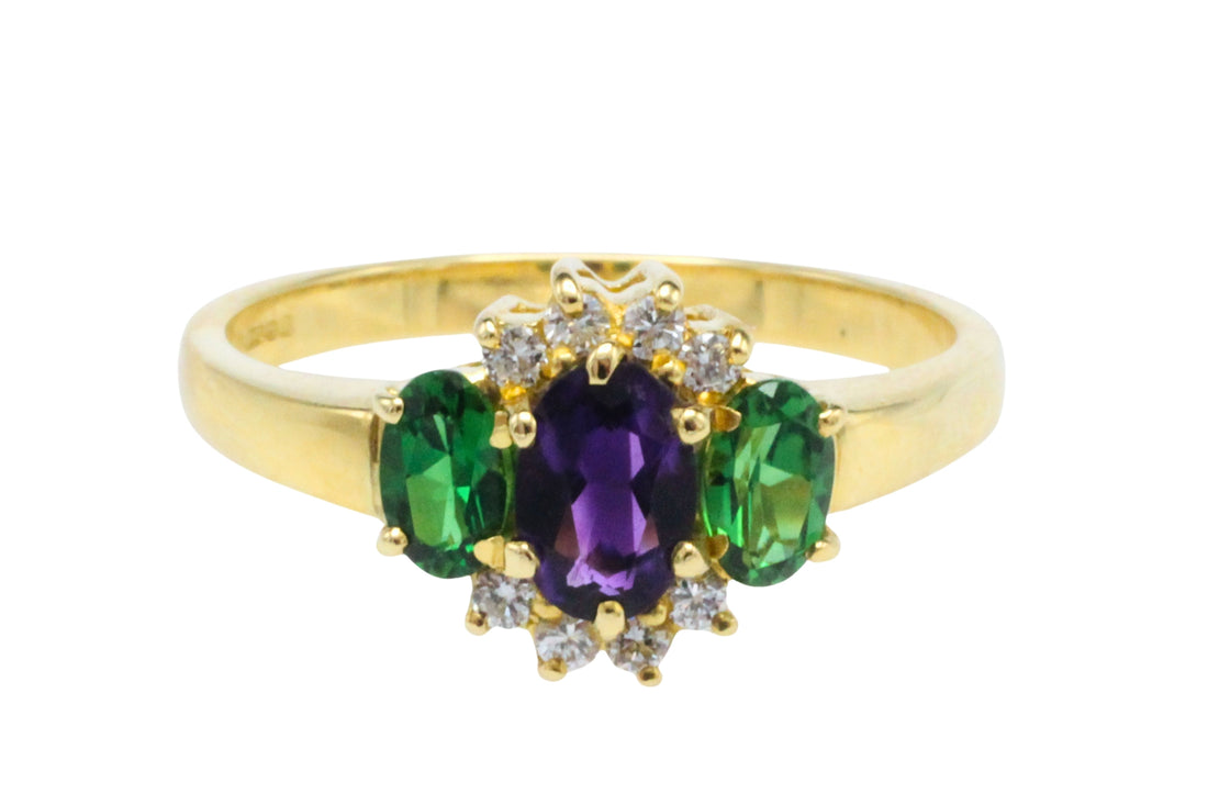 Tsavorite garnet, amethyst and diamond ring-Vintage Rings-The Antique Ring Shop