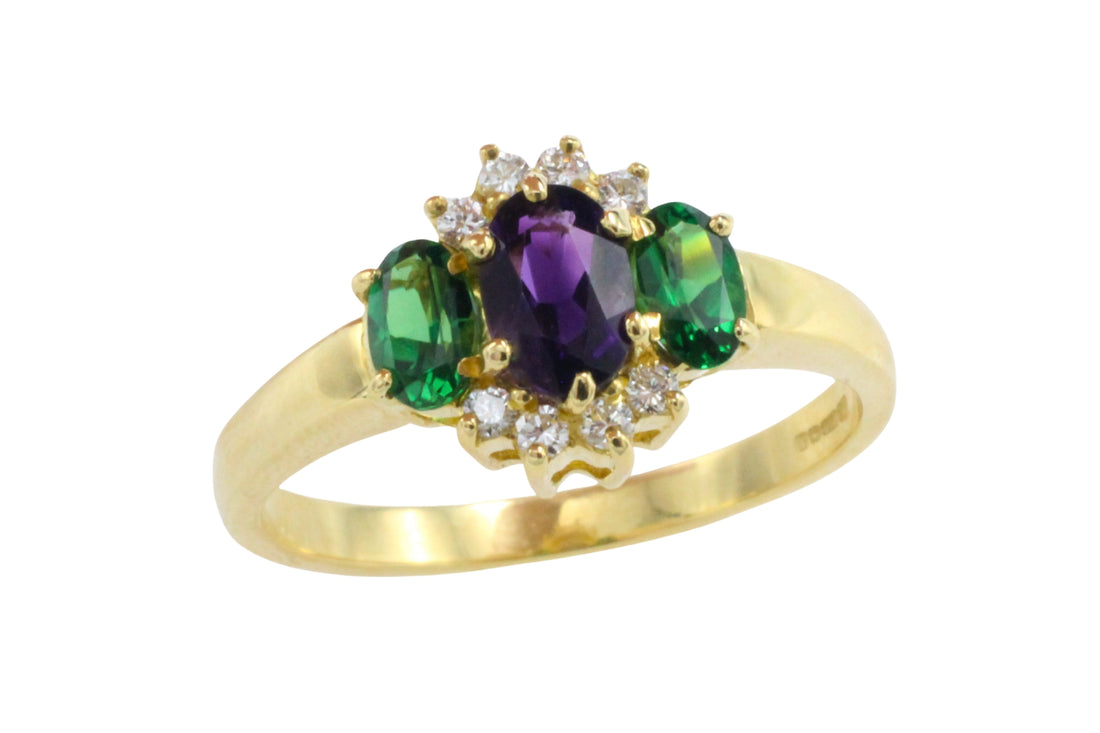 Tsavorite garnet, amethyst and diamond ring-Vintage Rings-The Antique Ring Shop