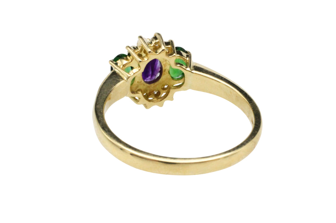 Tsavorite garnet, amethyst and diamond ring-Vintage Rings-The Antique Ring Shop