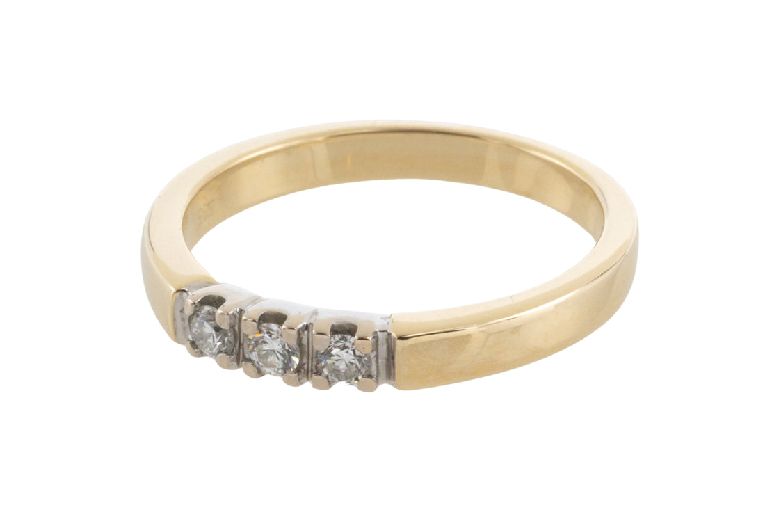 Three stone diamond ring in 14 carat gold-wedding rings-The Antique Ring Shop