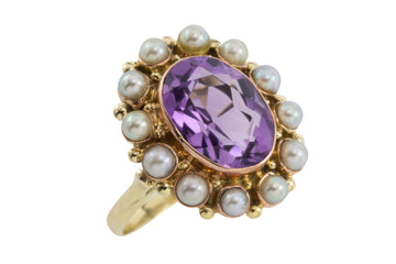 Vintage amethyst and pearl ring-vintage rings-The Antique Ring Shop