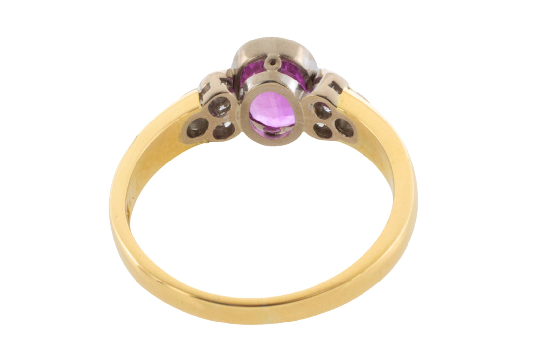 Pink sapphire and diamond ring in 18 carat gold-engagement rings-The Antique Ring Shop