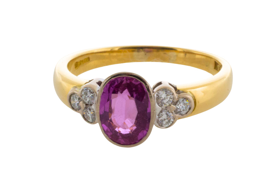 Pink sapphire and diamond ring in 18 carat gold-engagement rings-The Antique Ring Shop