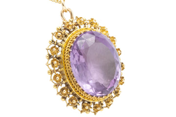 Amethyst pendant earrings in 14 carat gold-Earrings-The Antique Ring Shop