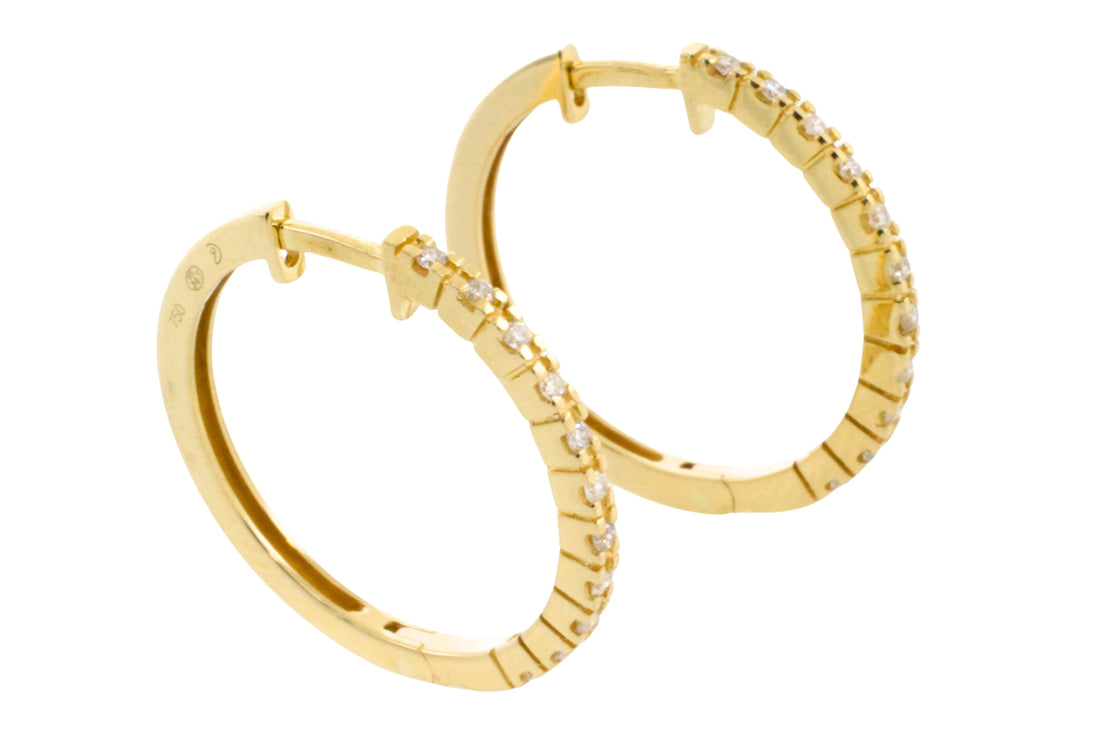 18 carat gold hoop earrings with diamonds-Earrings-The Antique Ring Shop