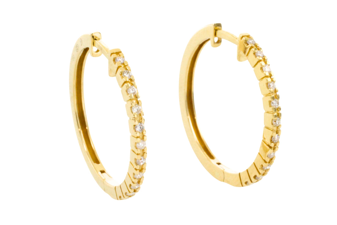 18 carat gold hoop earrings with diamonds-Earrings-The Antique Ring Shop
