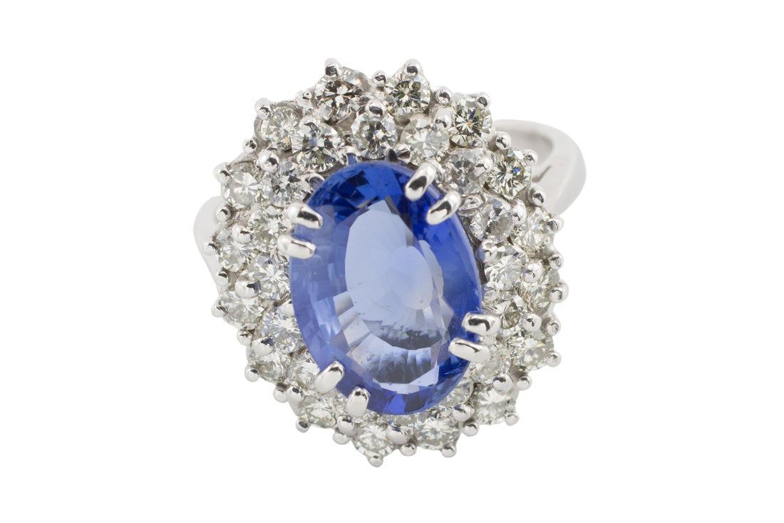 Sapphire and diamond ring in 18 carat white gold-engagement rings-The Antique Ring Shop