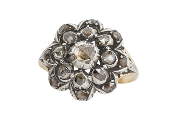 Rose diamond cluster ring in silver and 14 carat gold-Antique rings-The Antique Ring Shop