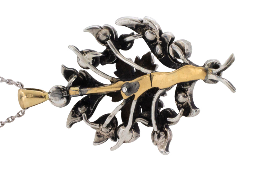 Rose diamond flower pendant in silver and gold-Pendants-The Antique Ring Shop