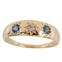 Edwardian period 18 carat gold sapphire and diamond gypsy ring-Antique rings-The Antique Ring Shop