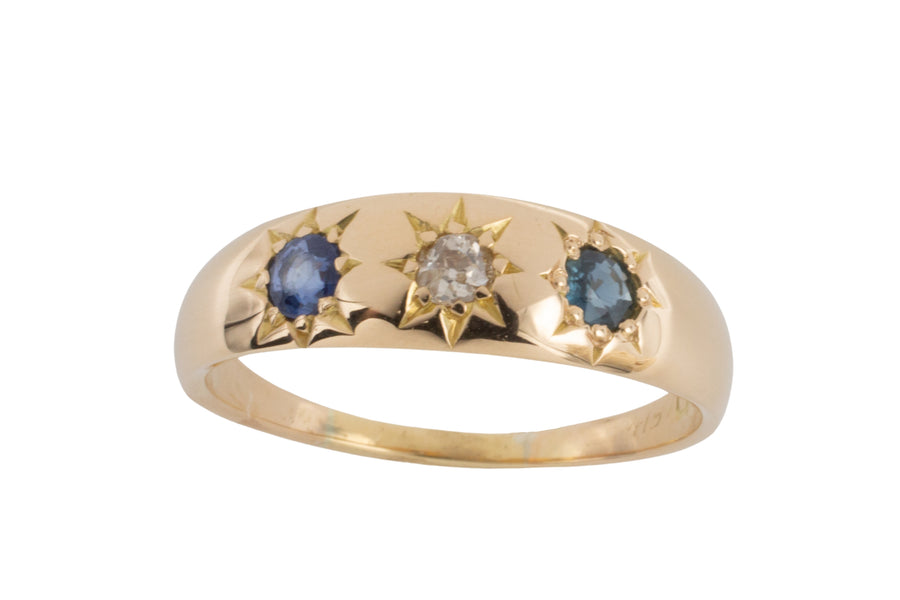 Edwardian period 18 carat gold sapphire and diamond gypsy ring-Antique rings-The Antique Ring Shop