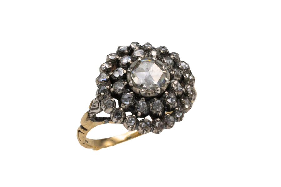 Classic rose diamond cluster ring in gold and silver-Vintage Rings-The Antique Ring Shop