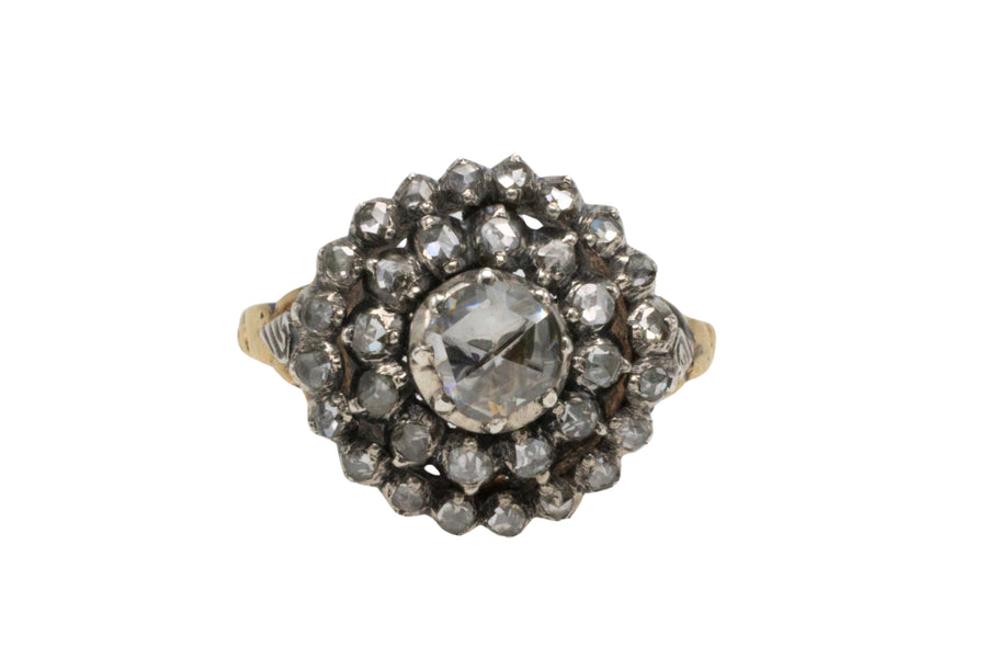 Classic rose diamond cluster ring in gold and silver-Vintage Rings-The Antique Ring Shop