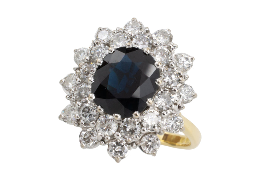 18 carat gold sapphire and diamond cluster ring-engagement rings-The Antique Ring Shop